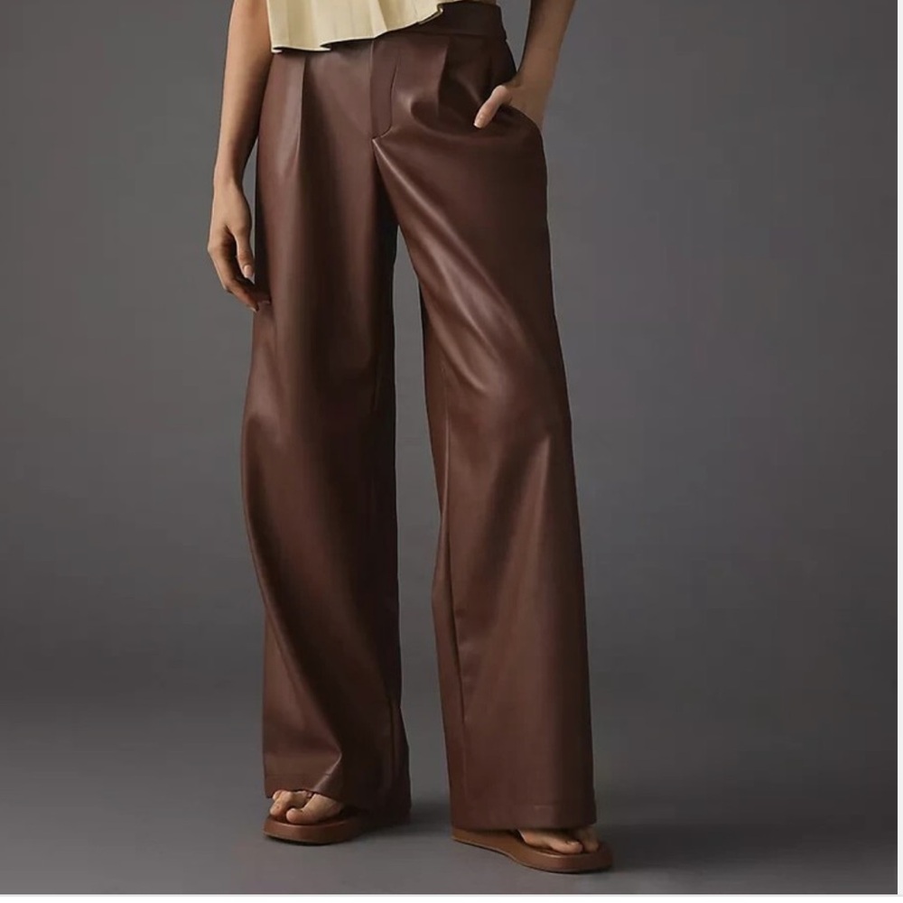 NWT Avec Les Filles Low-Rise Faux Leather Pants Brown Size S
